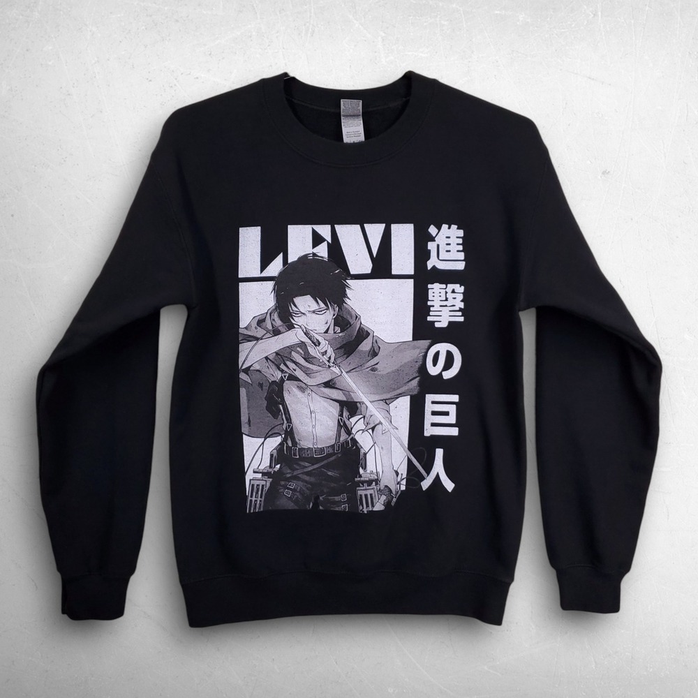 Attack on Titan Levi Ackerman Sweatshirt Men S Black Anime Manga Otaku Gildan
